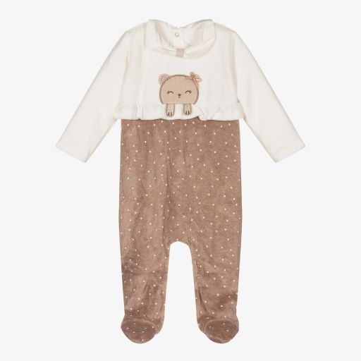 Mayoral Newborn-Ivory Teddy Velour Babygrow | Childrensalon Outlet
