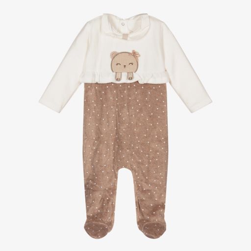 Mayoral Newborn-Elfenbeinfarbener Teddy-Velours-Strampler | Childrensalon Outlet