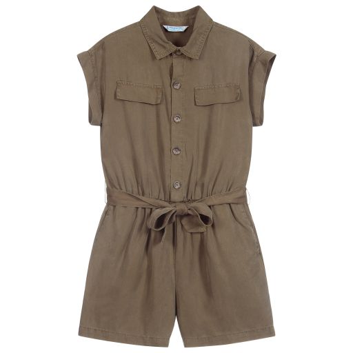 Mayoral-Khaki Green Lyocell Playsuit | Childrensalon Outlet