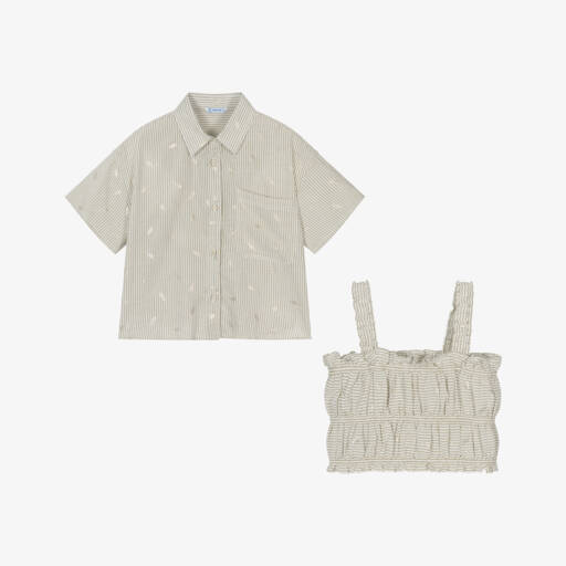 Mayoral-Комплект блузка с акцентом на листья хаки | Childrensalon Outlet