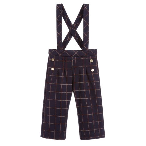 Mayoral-Navy Blue Check Trousers  | Childrensalon Outlet