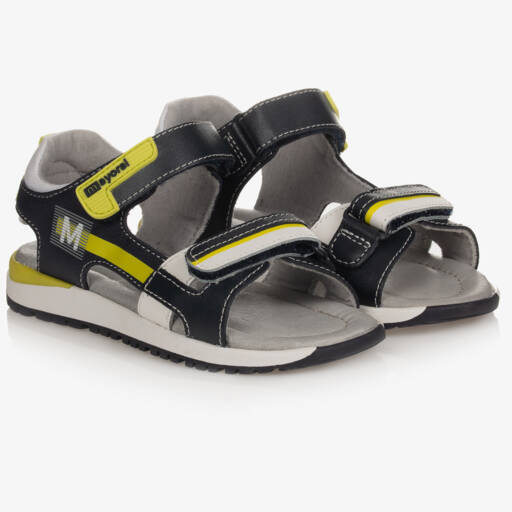 Mayoral-Navy Blue & Green Logo Sandals | Childrensalon Outlet