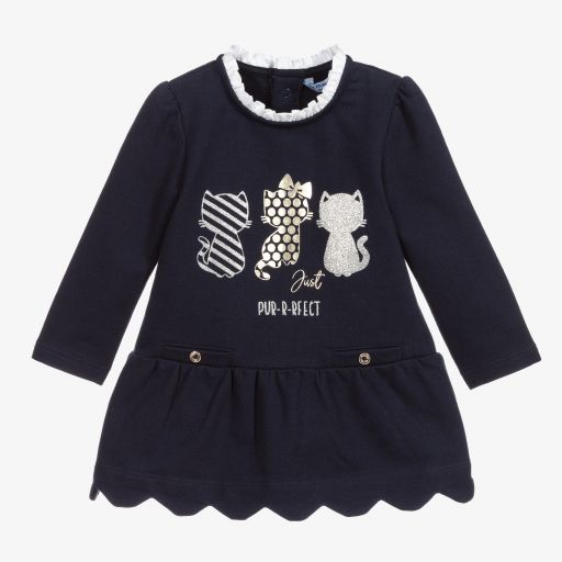 Mayoral-Navy Blue Jersey Cat Dress | Childrensalon Outlet