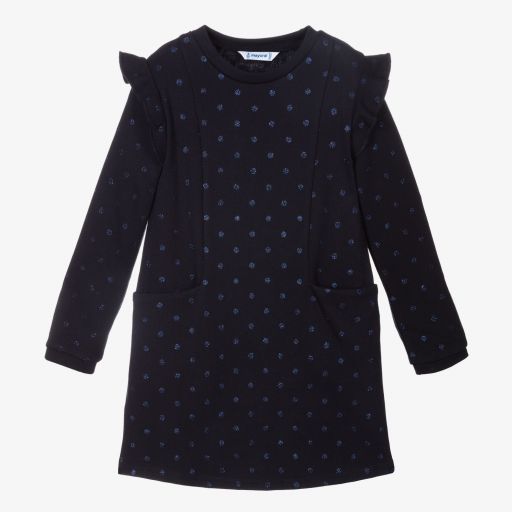 Mayoral-Navy Blue Polka Dot Dress | Childrensalon Outlet