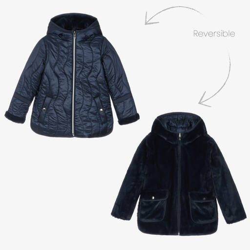 Mayoral-Navy Blue Reversible Fur Coat | Childrensalon Outlet