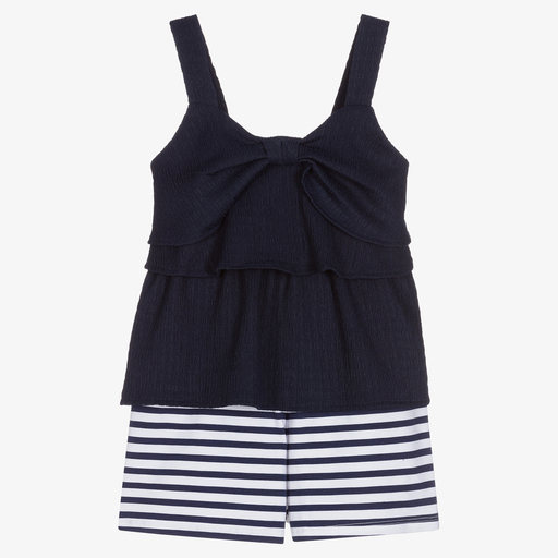 Mayoral-Navy Blue Stripe Shorts Set | Childrensalon Outlet