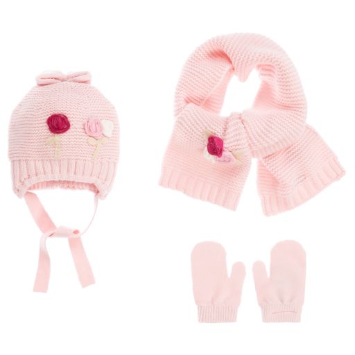 Mayoral-Pink 3 Pieces Hat Set | Childrensalon Outlet