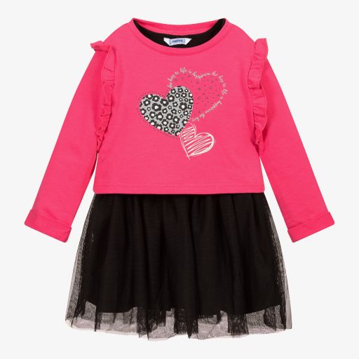 Mayoral-Pink & Black Tulle Dress Set | Childrensalon Outlet