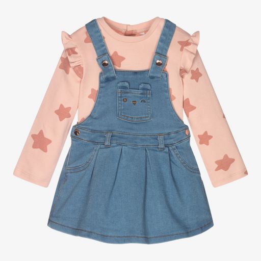 Mayoral Newborn-Pink & Blue Pinafore Dress Set | Childrensalon Outlet