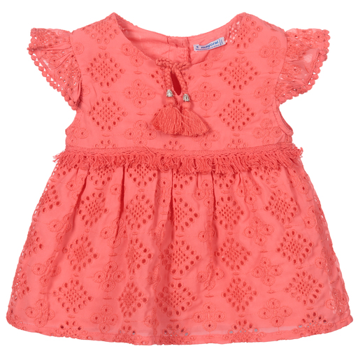 Mayoral-Розовая блузка с вышивкой ришелье | Childrensalon Outlet
