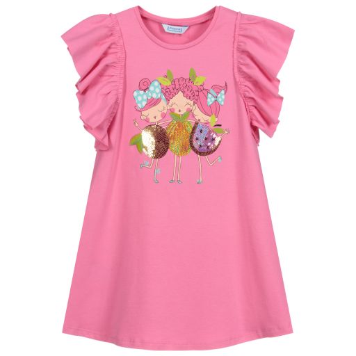 Mayoral-فستان قطن جرسي لون زهري | Childrensalon Outlet