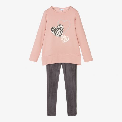 Mayoral-Pink & Grey Heart Leggings Set | Childrensalon Outlet