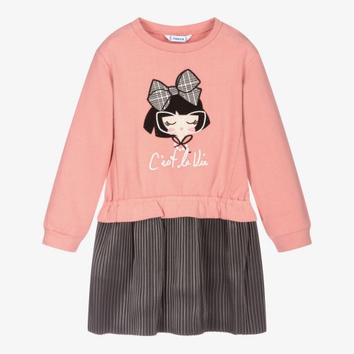 Mayoral-Pink & Grey Pleated Dress | Childrensalon Outlet
