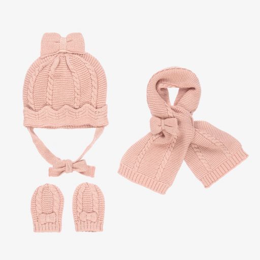 Mayoral Newborn-Ensemble bonnets, écharpes et moufles rose | Childrensalon Outlet