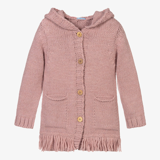 Mayoral-Pink Hooded Long Cardigan | Childrensalon Outlet