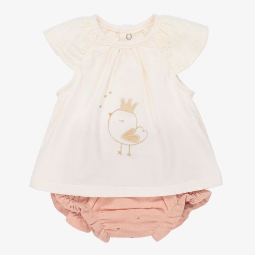 Mayoral Newborn-Pink & Ivory Cotton Shorts Set | Childrensalon Outlet