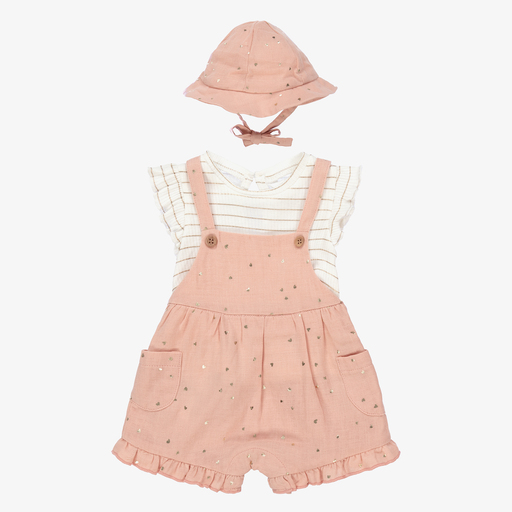 Mayoral Newborn-Pink & Ivory Dungaree Set | Childrensalon Outlet