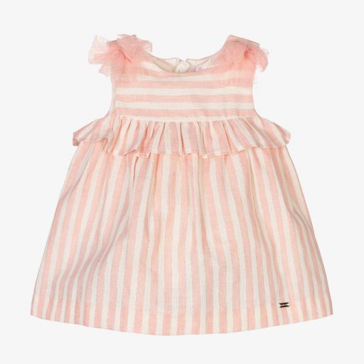 Mayoral Newborn-Pink & Ivory Striped Dress Set | Childrensalon Outlet