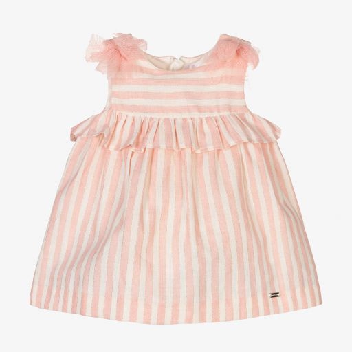 Mayoral Newborn-Gestreiftes Kleid-Set in Rosa und Elfenbein | Childrensalon Outlet