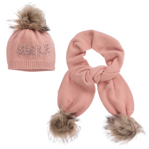 Mayoral-Pink Knit Hat & Scarf Set | Childrensalon Outlet