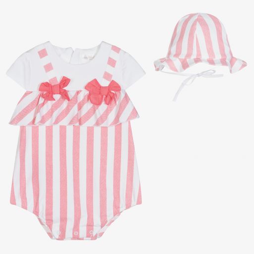 Mayoral Newborn-Pink Stripe Shortie Set  | Childrensalon Outlet