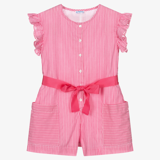 Mayoral-Розовый хлопковый комбинезон в полоску | Childrensalon Outlet