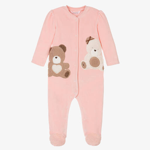 Mayoral-Pink Velour Bear Babygrow | Childrensalon Outlet