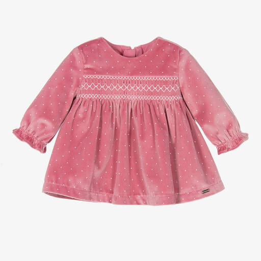 Mayoral Newborn-Pink Velvet Smocked Baby Dress | Childrensalon Outlet