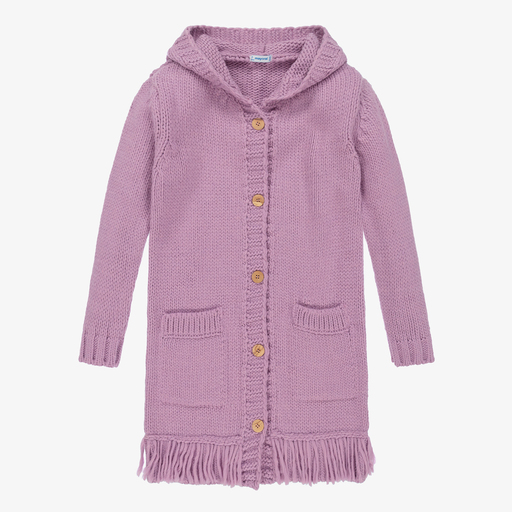 Mayoral-Purple Knitted Long Cardigan  | Childrensalon Outlet