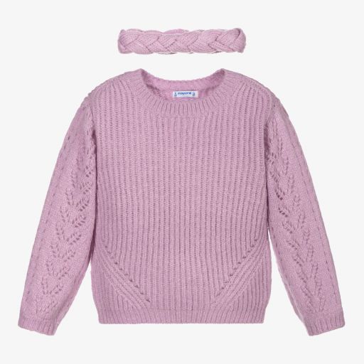 Mayoral-Purple Sweater & Headband  | Childrensalon Outlet