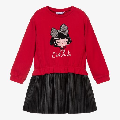 Mayoral-Red & Black Pleated Dress | Childrensalon Outlet