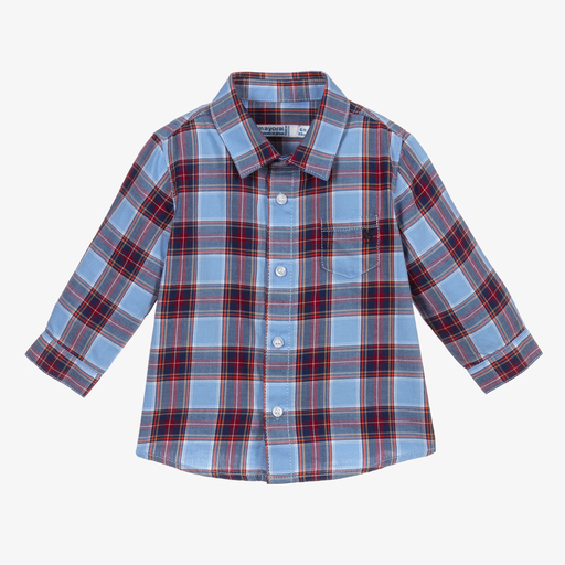 Mayoral-قميص أطفال ولادي قطن كاروهات لون أحمر وأزرق | Childrensalon Outlet