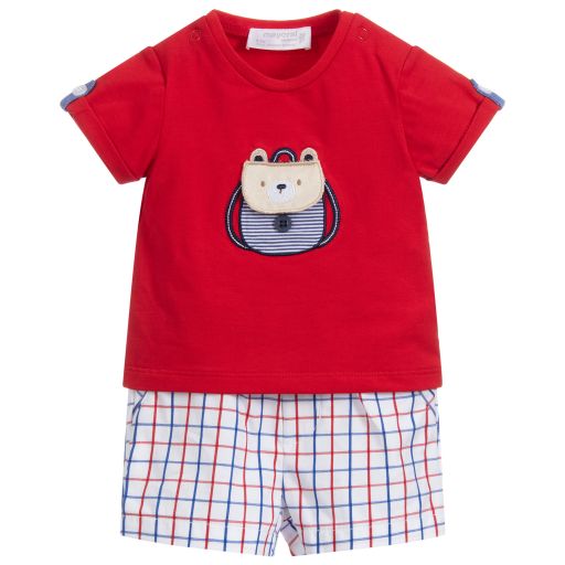 Mayoral Newborn-Red & Blue Cotton Shorts Set | Childrensalon Outlet