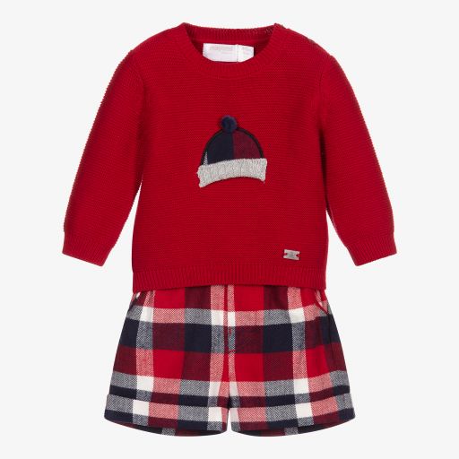 Mayoral Newborn-Red Check Cotton Shorts Set | Childrensalon Outlet