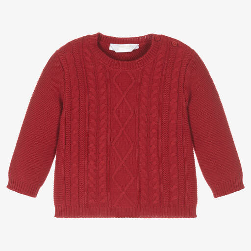 Mayoral-Red Cotton Cable Knit Baby Sweater | Childrensalon Outlet