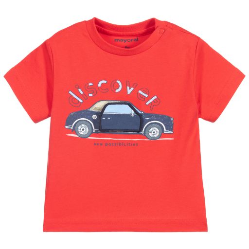 Mayoral-Rotes Baumwoll-T-Shirt mit Auto | Childrensalon Outlet