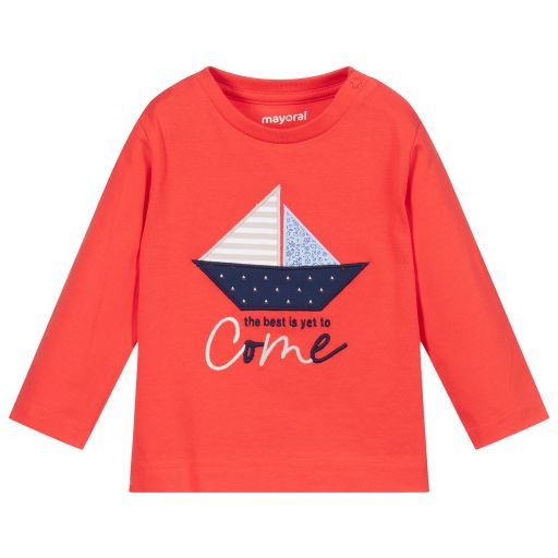 Mayoral-Red Cotton Jersey Top | Childrensalon Outlet