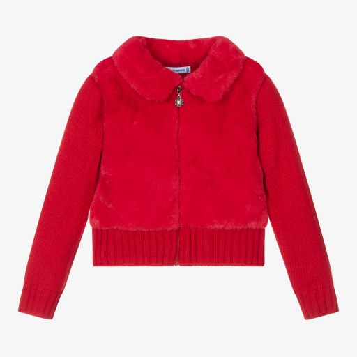 Mayoral-Red Faux Fur Cardigan | Childrensalon Outlet
