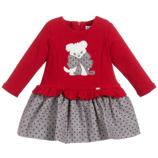 Mayoral-Red & Grey Cotton Dress | Childrensalon Outlet