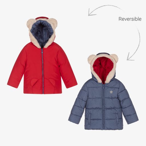 Mayoral Newborn-Red Reversible Baby Coat  | Childrensalon Outlet