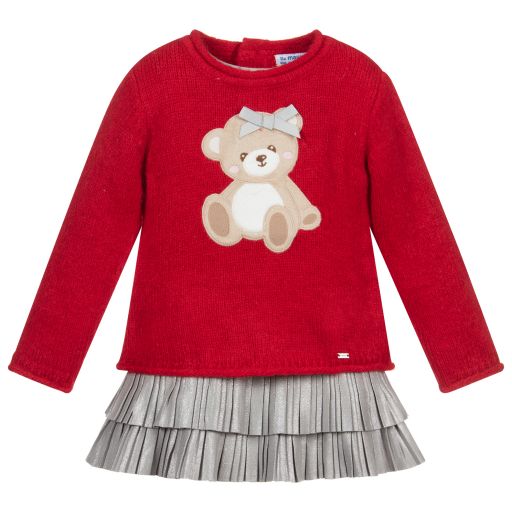 Mayoral-Red Sweater & Grey Dress Set | Childrensalon Outlet