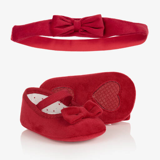 Mayoral Newborn-طقم حذاء مرحلة ما قبل المشي مخمل لون أحمر للمولودات | Childrensalon Outlet