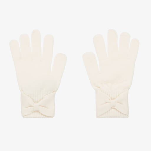 Mayoral-Teen Girls Ivory Knitted Bow Gloves  | Childrensalon Outlet