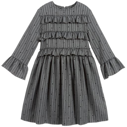 Mayoral-Teen Grey Striped Ruffle Dress | Childrensalon Outlet