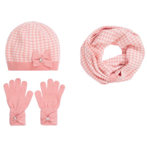 Mayoral-Teen Pink  Houndstooth Hat Set  | Childrensalon Outlet
