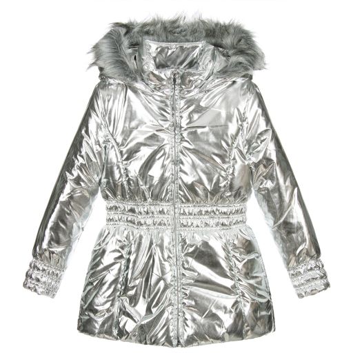 Mayoral-Teen Silver Fur Trimmed Coat | Childrensalon Outlet