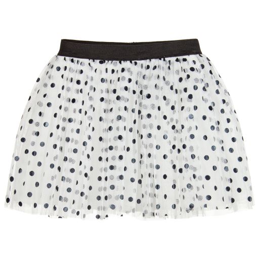 Mayoral-White & Black Dots Tulle Skirt | Childrensalon Outlet