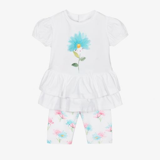 Mayoral-White & Blue Floral Dress Set | Childrensalon Outlet