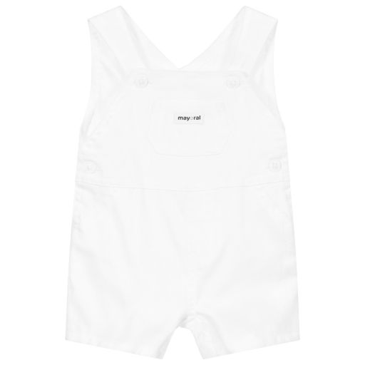 Mayoral Newborn-White Cotton Dungaree Shorts | Childrensalon Outlet