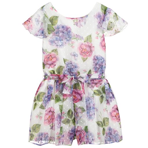 Mayoral-White Floral Print Playsuit | Childrensalon Outlet